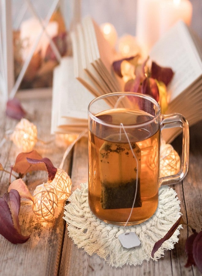 PeliZen 2 Pcs Handmade Coasters with Tassels for Drinks Absorbent Boho Coasters Set White Cotton Coaster for Mugs Cups, Housewarming Present Tabletop Protection Home Decor - Image 5